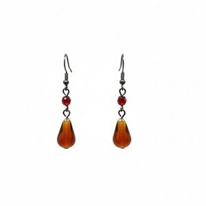 Artisan Amber/Red Glass Teardrop Dangle Earrings